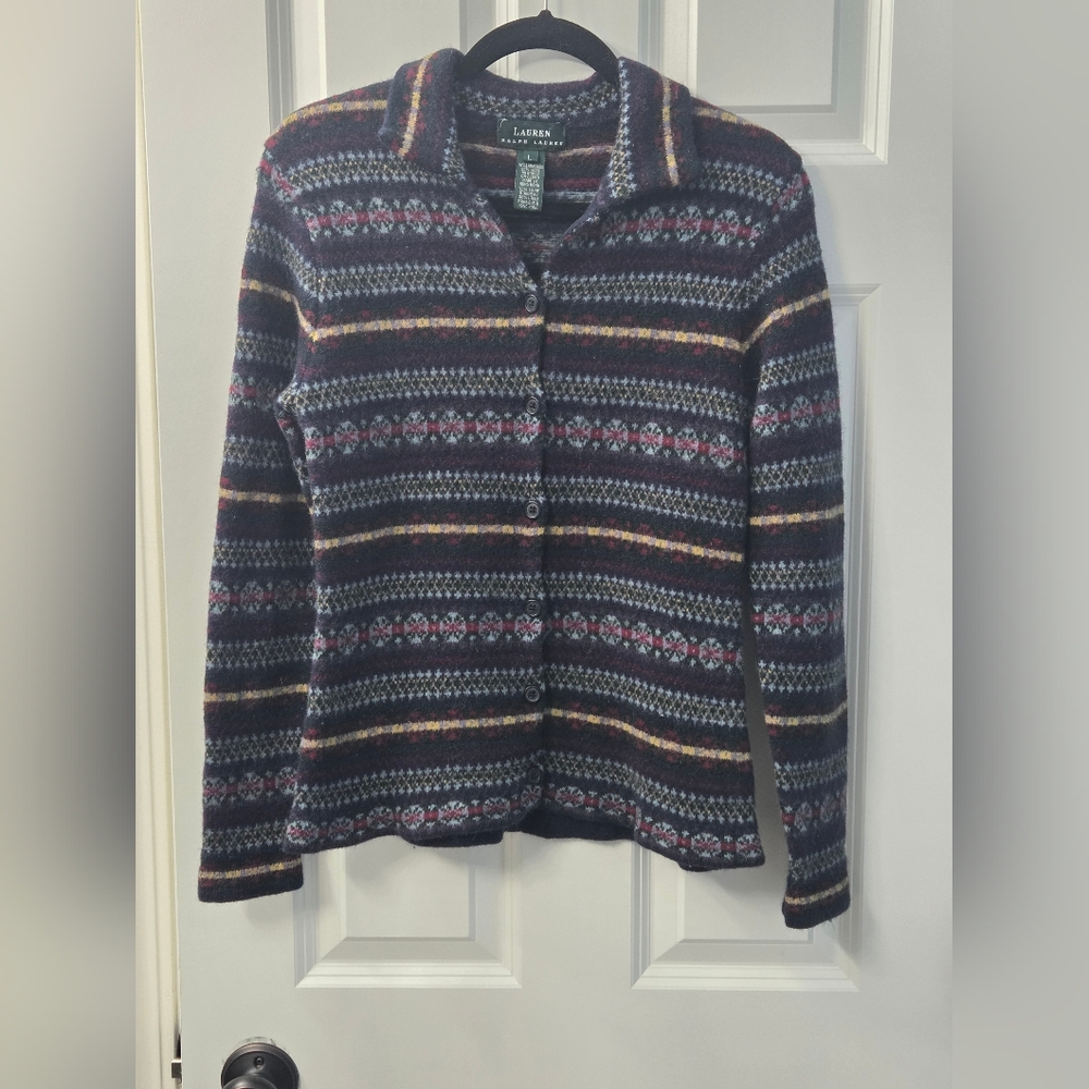 90s Lauren Ralph Lauren lambswool Fair Isle Nordic button-front cardigan